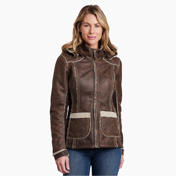Kuhl | Dani Sherpa Lined Faux Leather Jacket in Oak - Picture 1 of 16